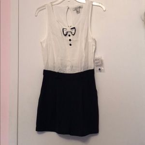 Forever 21 Navy & White Romper with Bow & Belt